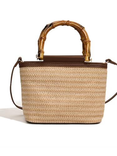 Strohtasche mit Tragegriff für Damen, Sommer, Crossbody-Tasche, gewebt, Strand, Hobo-Geldbörse für Reisen, Urlaub, Dating, Braun von WLLJYSJZL
