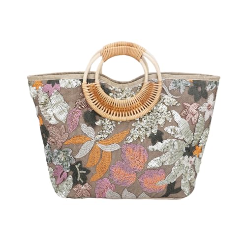 WLLJYSJZL Paillettenbestickte gewebte Tragetasche für Damen, stilvolle Sommer-Strand-Schultertasche mit Bambusgriff für den Urlaub, Grün WLLJYSJZL Paillettenbestickte gewebte Tragetasche für Damen, stilvolle Sommer-Strand-Schultertasche mit Bambusgriff für den Urlaub, Grün von WLLJYSJZL
