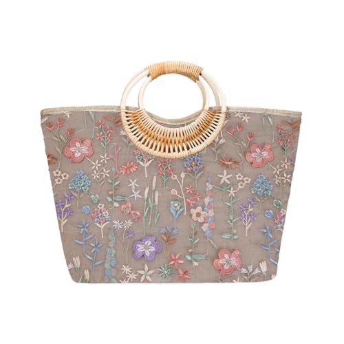 WLLJYSJZL Paillettenbestickte gewebte Tragetasche für Damen, stilvolle Sommer-Strand-Schultertasche mit Bambusgriff für den Urlaub, Kleine Blume WLLJYSJZL Paillettenbestickte gewebte Tragetasche für Damen, stilvolle Sommer-Strand-Schultertasche mit Bambusgriff für den Urlaub, Kleine Blume von WLLJYSJZL