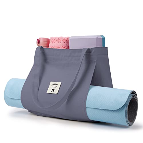 WLLWOO WLLWOO Yoga-Taschen für Frauen mit Yogamatten, Tragetasche, Tragetasche, Canvas-Tragetasche für Pilates, Schultern, für Reisen, Büro, Strand, Workout (grau) von WLLWOO WLLWOO