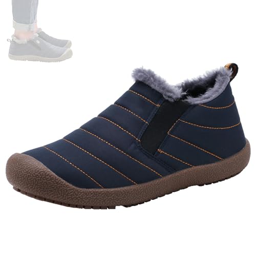 WLLhxyx Herren wasserdichte warme Plüsch gefütterte Outdoor Schnee Stiefeletten, Slip On Warme Pelz gefütterte Sneaker, Geeignet für Männer und Frauen (Blue,49) von WLLhxyx