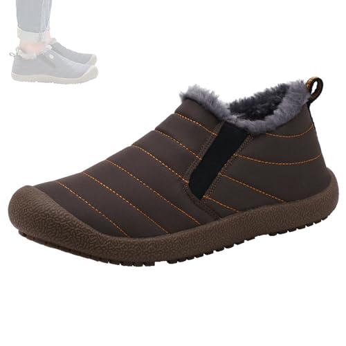 WLLhxyx Herren wasserdichte warme Plüsch gefütterte Outdoor Schnee Stiefeletten, Slip On Warme Pelz gefütterte Sneaker, Geeignet für Männer und Frauen (Brown,49) von WLLhxyx