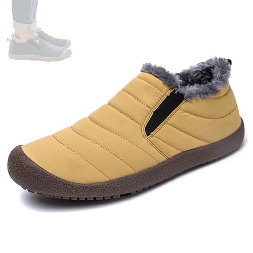 WLLhxyx Herren wasserdichte warme Plüsch gefütterte Outdoor Schnee Stiefeletten, Slip On Warme Pelz gefütterte Sneaker, Geeignet für Männer und Frauen (Yellow,44) von WLLhxyx