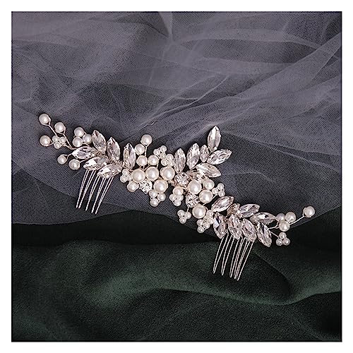 Haarschmuck Silberfarbener Blumen-Haarkamm, Schmuck for Mädchen, handgefertigt, Legierung, Perlen-Haarnadel, Haarkamm, Braut-Tiaras, Hochzeit, Haar-Accessoire, Schmuck Kopfschmuck für Braut (Color : von WLTYSM