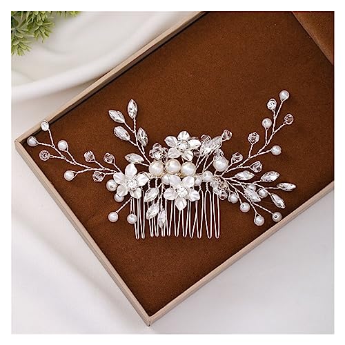 Haarschmuck Silberfarbener Blumen-Haarkamm, Schmuck for Mädchen, handgefertigt, Legierung, Perlen-Haarnadel, Haarkamm, Braut-Tiaras, Hochzeit, Haar-Accessoire, Schmuck Kopfschmuck für Braut (Color : von WLTYSM