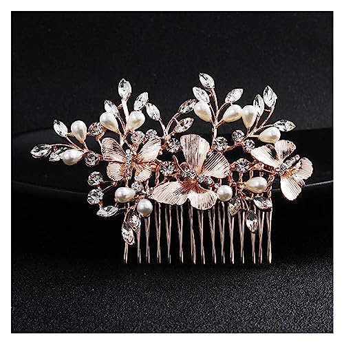 Haarschmuck Silberfarbener Blumen-Haarkamm, Schmuck for Mädchen, handgefertigt, Legierung, Perlen-Haarnadel, Haarkamm, Braut-Tiaras, Hochzeit, Haar-Accessoire, Schmuck Kopfschmuck für Braut (Color : von WLTYSM