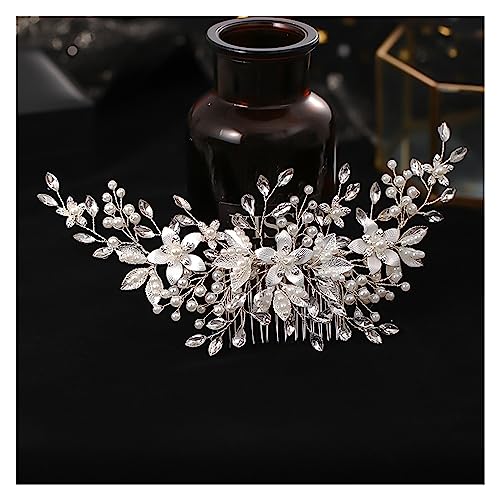 Haarschmuck Silberfarbener Blumen-Haarkamm, Schmuck for Mädchen, handgefertigt, Legierung, Perlen-Haarnadel, Haarkamm, Braut-Tiaras, Hochzeit, Haar-Accessoire, Schmuck Kopfschmuck für Braut (Color : von WLTYSM