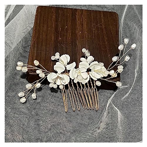 Haarschmuck Silberfarbener Blumen-Haarkamm, Schmuck for Mädchen, handgefertigt, Legierung, Perlen-Haarnadel, Haarkamm, Braut-Tiaras, Hochzeit, Haar-Accessoire, Schmuck Kopfschmuck für Braut (Color : von WLTYSM