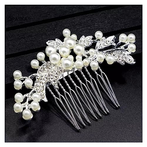 Haarschmuck Silberfarbener Blumen-Haarkamm, Schmuck for Mädchen, handgefertigt, Legierung, Perlen-Haarnadel, Haarkamm, Braut-Tiaras, Hochzeit, Haar-Accessoire, Schmuck Kopfschmuck für Braut (Color : von WLTYSM