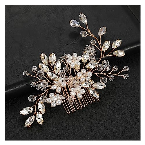 Haarschmuck Silberfarbener Blumen-Haarkamm, Schmuck for Mädchen, handgefertigt, Legierung, Perlen-Haarnadel, Haarkamm, Braut-Tiaras, Hochzeit, Haar-Accessoire, Schmuck Kopfschmuck für Braut (Color : von WLTYSM