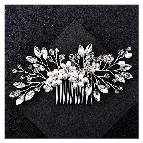 Haarschmuck Silberfarbener Blumen-Haarkamm, Schmuck for Mädchen, handgefertigt, Legierung, Perlen-Haarnadel, Haarkamm, Braut-Tiaras, Hochzeit, Haar-Accessoire, Schmuck Kopfschmuck für Braut (Color : von WLTYSM