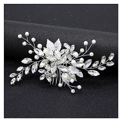 Haarschmuck Silberfarbener Blumen-Haarkamm, Schmuck for Mädchen, handgefertigt, Legierung, Perlen-Haarnadel, Haarkamm, Braut-Tiaras, Hochzeit, Haar-Accessoire, Schmuck Kopfschmuck für Braut (Color : von WLTYSM