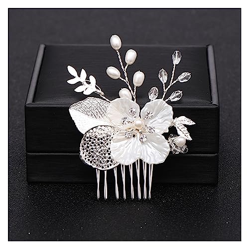 Haarschmuck Silberfarbener Blumen-Haarkamm, Schmuck for Mädchen, handgefertigt, Legierung, Perlen-Haarnadel, Haarkamm, Braut-Tiaras, Hochzeit, Haar-Accessoire, Schmuck Kopfschmuck für Braut (Color : von WLTYSM