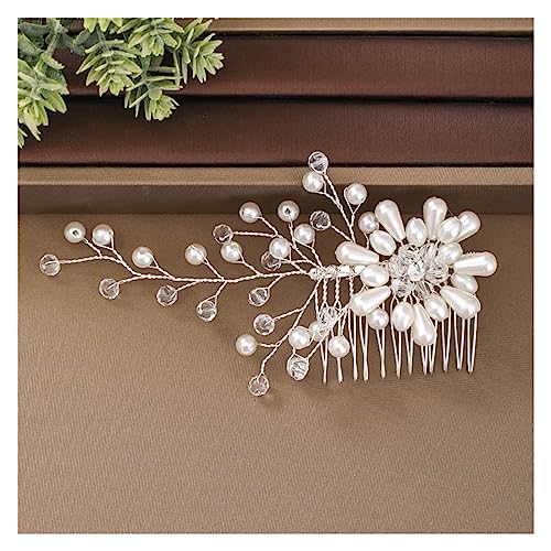 Haarschmuck Silberfarbener Blumen-Haarkamm, Schmuck for Mädchen, handgefertigt, Legierung, Perlen-Haarnadel, Haarkamm, Braut-Tiaras, Hochzeit, Haar-Accessoire, Schmuck Kopfschmuck für Braut (Color : von WLTYSM