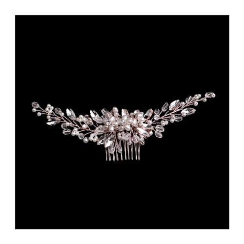 Haarschmuck Trendige handgemachte Tiara Hochzeit Haarkamm Blatt Blume Braut Haarnadeln Perle Strass Kopf Schmuck Mädchen Hochzeit Haarschmuck Kopfschmuck für Braut (Color : 1) von WLTYSM