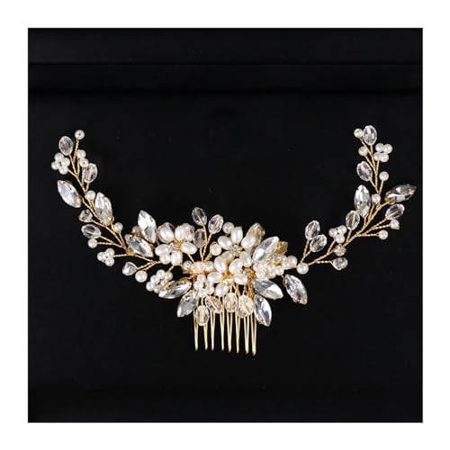 Haarschmuck Trendige handgemachte Tiara Hochzeit Haarkamm Blatt Blume Braut Haarnadeln Perle Strass Kopf Schmuck Mädchen Hochzeit Haarschmuck Kopfschmuck für Braut (Color : 2) von WLTYSM