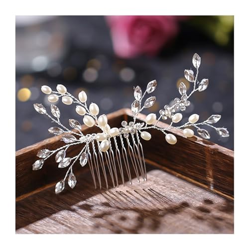 Haarschmuck Trendige handgemachte Tiara Hochzeit Haarkamm Blatt Blume Braut Haarnadeln Perle Strass Kopf Schmuck Mädchen Hochzeit Haarschmuck Kopfschmuck für Braut (Color : 21) von WLTYSM