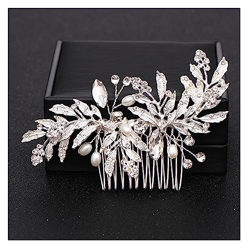 Haarschmuck Trendige handgemachte Tiara Hochzeit Haarkamm Blatt Blume Braut Haarnadeln Perle Strass Kopf Schmuck Mädchen Hochzeit Haarschmuck Kopfschmuck für Braut (Color : 4) von WLTYSM