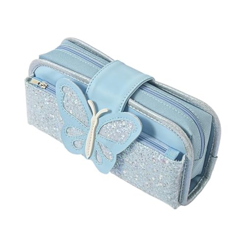 WLTYSM Multifunktionale Schreibwarenbox Federmäppchen Material Escolar ButterflySchreibwaren Federmäppchen Schule Hohe Kapazität FedermäPpchen(Color:Blue) von WLTYSM