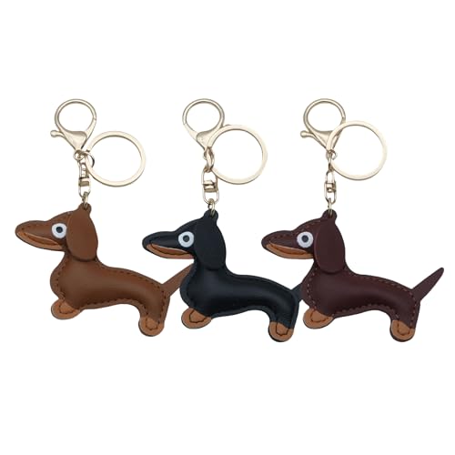 3 Stück Dackel Schlüsselanhänger,Dackel Deko,Dackel Kuscheltier,Dackel Taschen Anhänger Rucksack,Dachshund Schlüsselanhänger Leder,Taschenanhänger,Glücksbringer Geschenke für Ihre Lieblingsmenschen von WLVinson