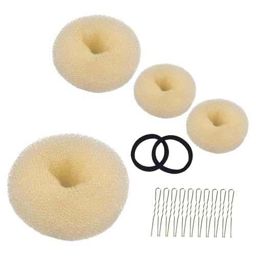 4 Stück Duttkissen Haar Donuts,Hair Bun Set Braun,Dutt Kissen Set für Kinder & Frauen,Dutt Maker für Voluminöse & Lange Haare,Frisurenhilfe(4x Duttkissen Groß/Klein + 2x Haarband + 10x Haarspangen) von WLVinson