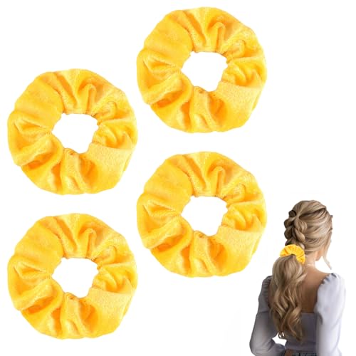 4 Stück Haargummi,Scrunchies Haargummis Damen,Invisibobble Scrunchie Samt Groß,Haar Dickes Scrunchie Haarband Elastisch,Elastische Haarbänder Pferdeschwanz für Lange Feine oder Dicke Lockige (Gelb) von WLVinson