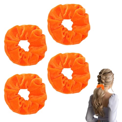4 Stück Haargummi,Scrunchies Haargummis Orange,Haarschmuck Damen,Scrunchies Samt,Dicke Haarschonende Haargummis Set,Haarband Orangen,Haarreif,Hair Ties,Haar Accessories Women,Lockiges Zopfgummi Groß von WLVinson