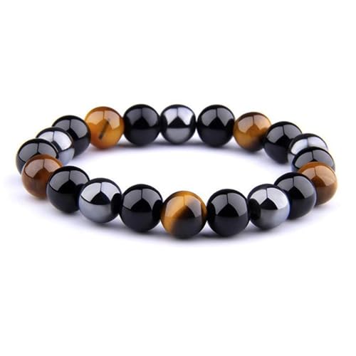 WLVinson 2 Stück Obsidian Armband,Schwarz Turmalin Stein Armband,Dreifacher Schutz Hämatit Armband,Natürliche Heilsteine mit Tigerauge,Verstellbare Armbänder,Geschenk für Ehemann,Freunde oder Vater von WLVinson