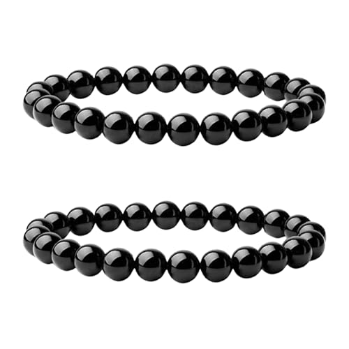2 Stück 8mm Schwarzer Obsidian Perlenarmband,Handgefertigte Echte Natursteine Armbänder,Herren,Damen Chakren Perlenarmband,Handmade Echte Naturstein Perlen Heilsteine ArmbandKristalle,Ersatzperlen von WLVinson