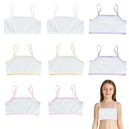 WLVinson 8 Stück Bustier Mädchen,Unterwäsche Mädche Bustier mit Spaghettiträger,Sport-BHS Weiche Baumwolle,BH Teenager Zurück zu Schule,Trainings-BHS,Mädchen-BHS,Bauchfreies Top für von 8–16 Jahren von WLVinson