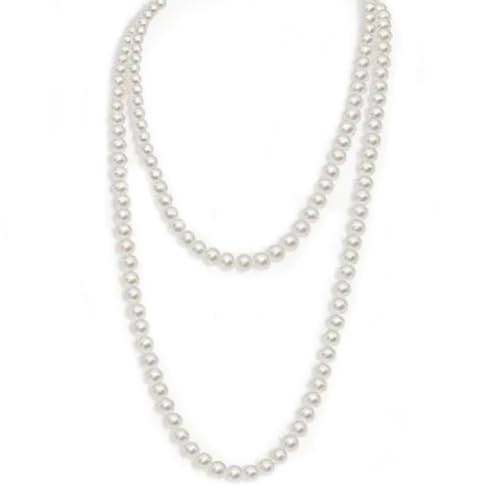 1 Stück Perlenkette Weiß,Pearl Necklace für 1920s Gatsby Perlenkette Kostüm Accessoires,Damen Lange Perlen Halskette,Weiße Elegante Modische Künstliche Perlen Kostüm Perlen Kette für Damen Herren von WLVinson