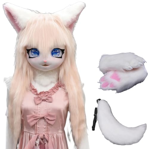 WLYEZAU Fursuit Kig Tiermaske Mit Schwanz-Plüschhandschuhen, Pelzkapuze, Comic-Con-Party-Verkleidung, Tragbare Tierkapuze (Color : 7) von WLYEZAU