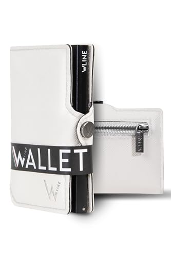 WLine Slim Herren-Geldbörse mit RFID-Geldbörse, kompakt und elegant, Kreditkartenetui für Herren und Damen, geschirmt, aus PU-Leder – Kartenhalter für Herren, Saffiano-Schwarz und Weiß, Con Zip, WLine Slim Herren-Geldbörse mit RFID-Geldbörse, kompakt und elegant, Kreditkartenetui für Herren und Damen, geschirmt, aus PU-Leder – Kartenhalter für Herren, Saffiano-Schwarz und Weiß, Con Zip, von WLine
