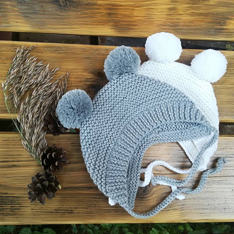 Baby Mütze Aus Merino Wolle Gestrickte Doppelte Pom von WLoveCreated