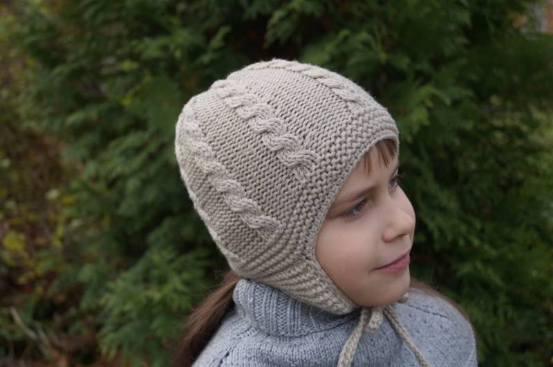 Baby Mütze Mit Ohrenklappen Aus Merino Wolle Zopfmuster von WLoveCreated