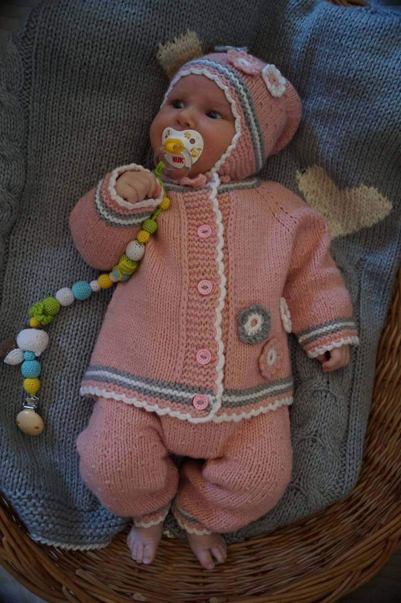 Baby Set Aus Merinowolle Rosa Jacke, Hose & Mütze von WLoveCreated