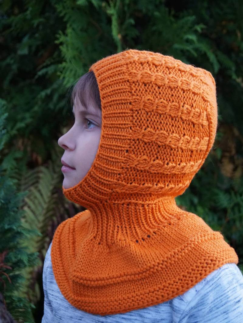 Gestrickte Kinder Balaclava Aus Merino Wolle Orange Hoodie Mütze Halswärmer von WLoveCreated