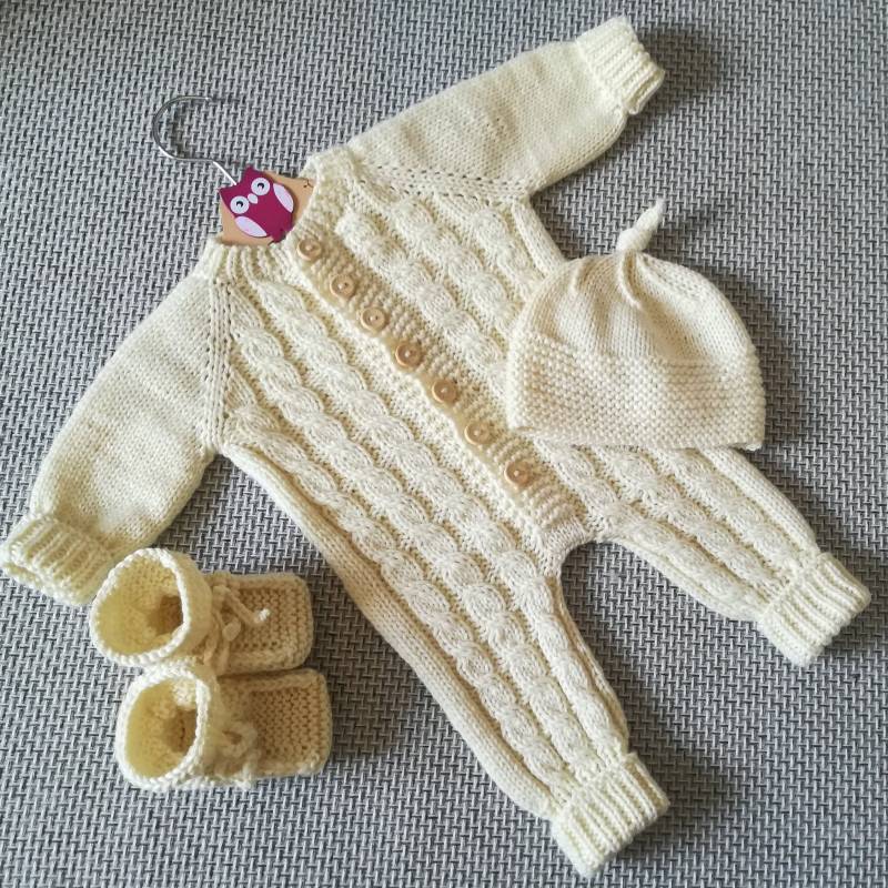 Handgestrickte Baby Strampler Set Aus Merino Wolle Neugeborenen Outfit von WLoveCreated