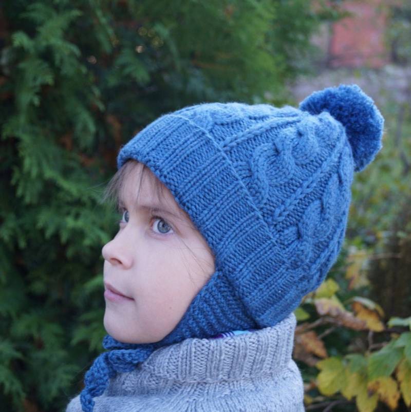 Handgestrickte Merino Wolle Pom Mütze Mit Ohrenklappen von WLoveCreated