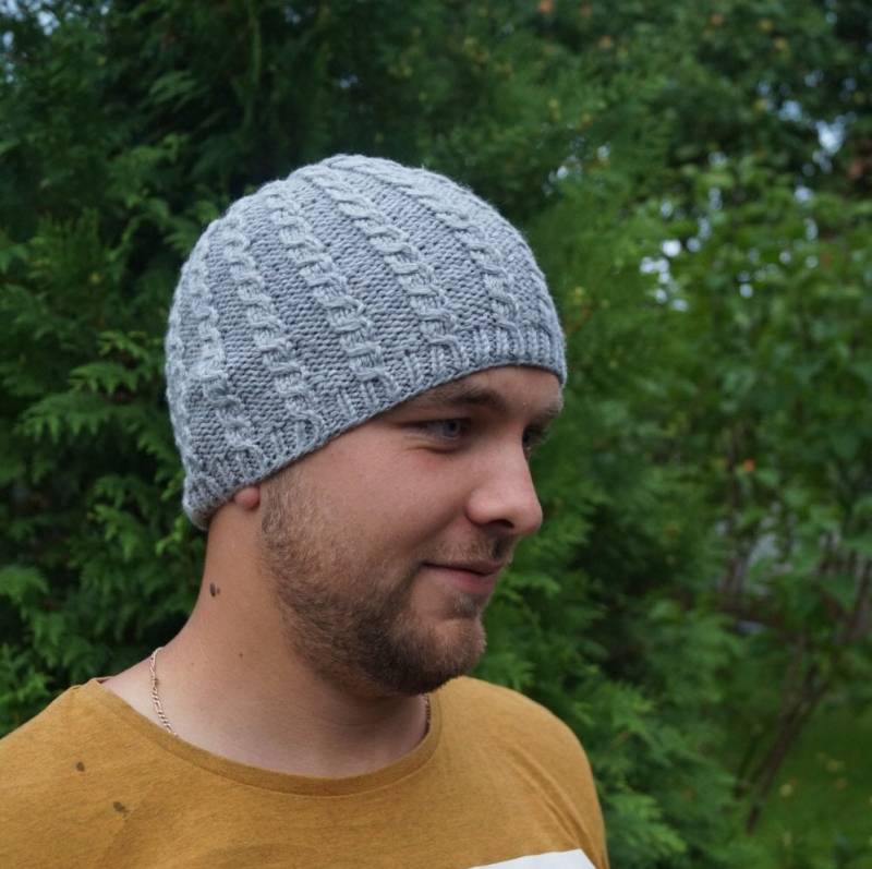 Handgestrickte Merino Wolle Zopfmuster Mütze - Unisex Graue von WLoveCreated