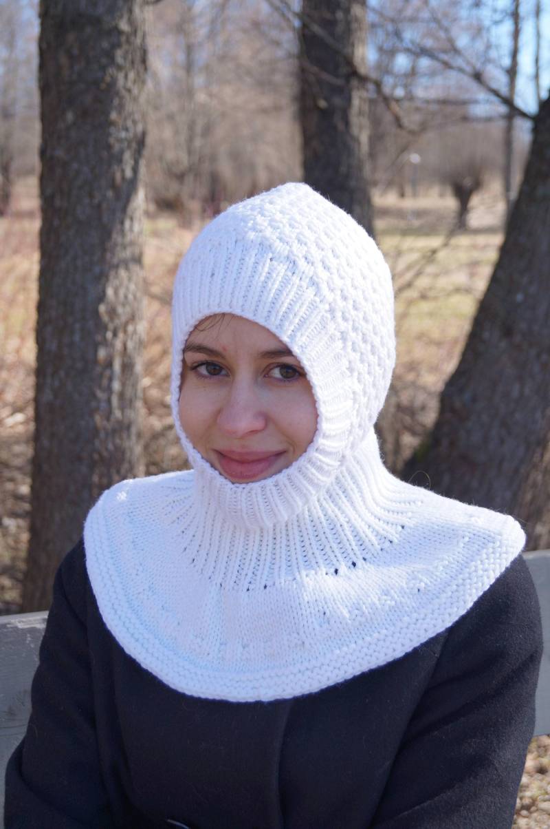 Handgestrickte Merinowolle Balaclava Unisex Winter Gesichtsmaske, Gestrickter Halswärmer Weißer Helm von WLoveCreated