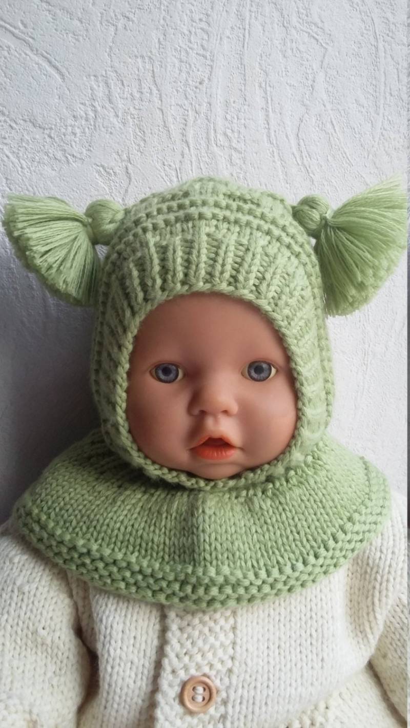 Kinder Balaclava Aus Merinowolle Grüner Kapuzen-Mütze Mit Halswärmer von WLoveCreated