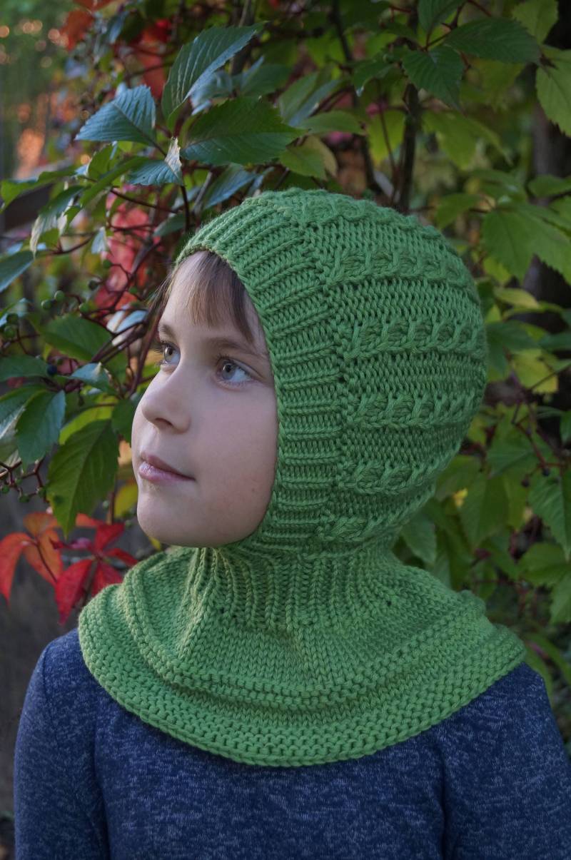 Grüne Merinowolle Kinder Balaclava Kapuzenmütze, Halswärmer, Baby/Kleinkind/Kinder Helm, Handgestrickte Mütze von WLoveCreated