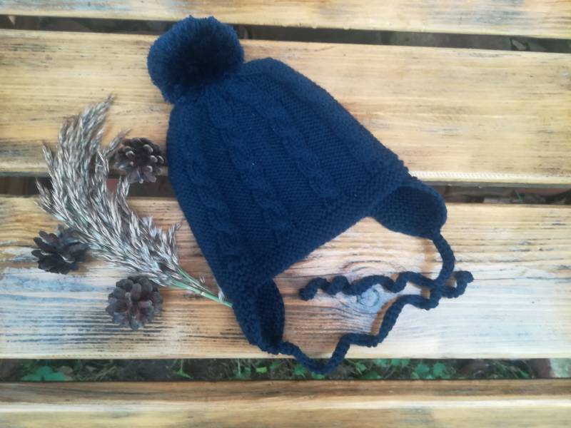 Merino Wolle Babymütze Blaue Kleinkind Wintermütze Mit Ohrenklappen von WLoveCreated
