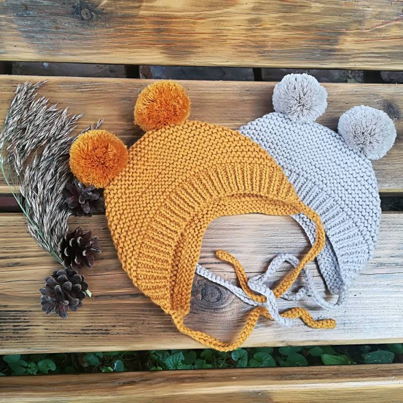 Merino Wolle Doppel Pom Baby Mütze Gestrickte Mütze von WLoveCreated