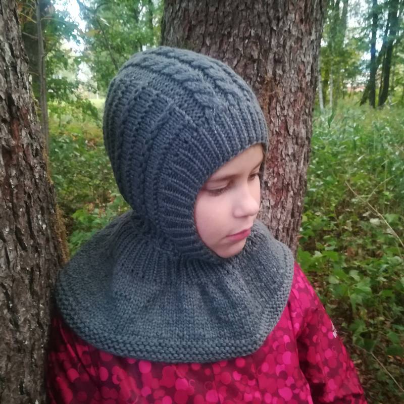 Merinowolle Kinder Balaclava Grauer Kapuzenpullover, Halswärmer, Handgestrickte Mütze von WLoveCreated