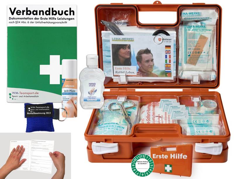 WM-Teamsport Erste-Hilfe-Koffer 1. Hilfe (K) DIN 13157 + Hygiene-Gel, Sprühpflaster, Notfallbeatmung von WM-Teamsport