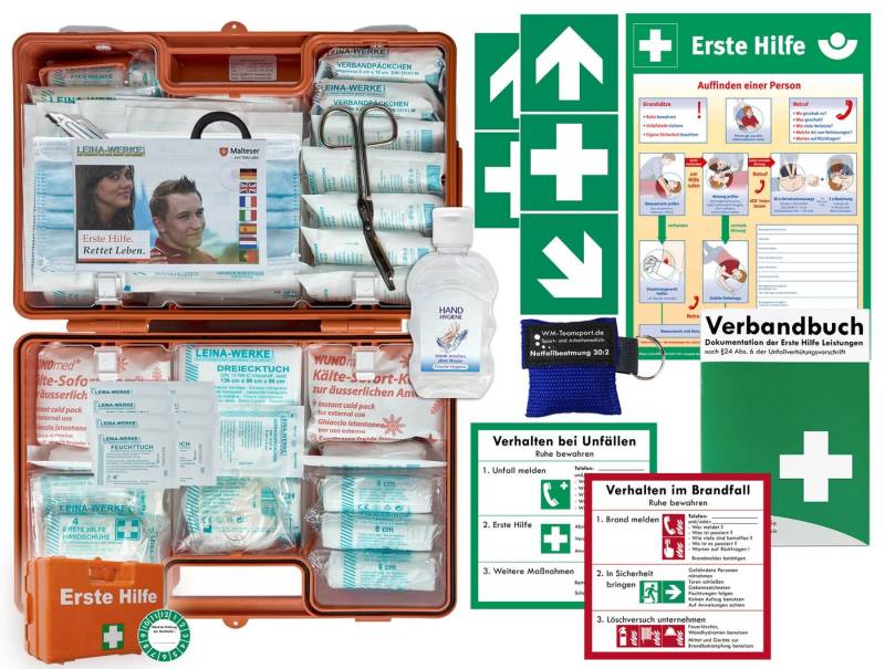 WM-Teamsport Erste-Hilfe-Koffer Verbandkoffer (G) DIN 13169 + Hygiene-Gel, Beatmung + Komplettpaket von WM-Teamsport