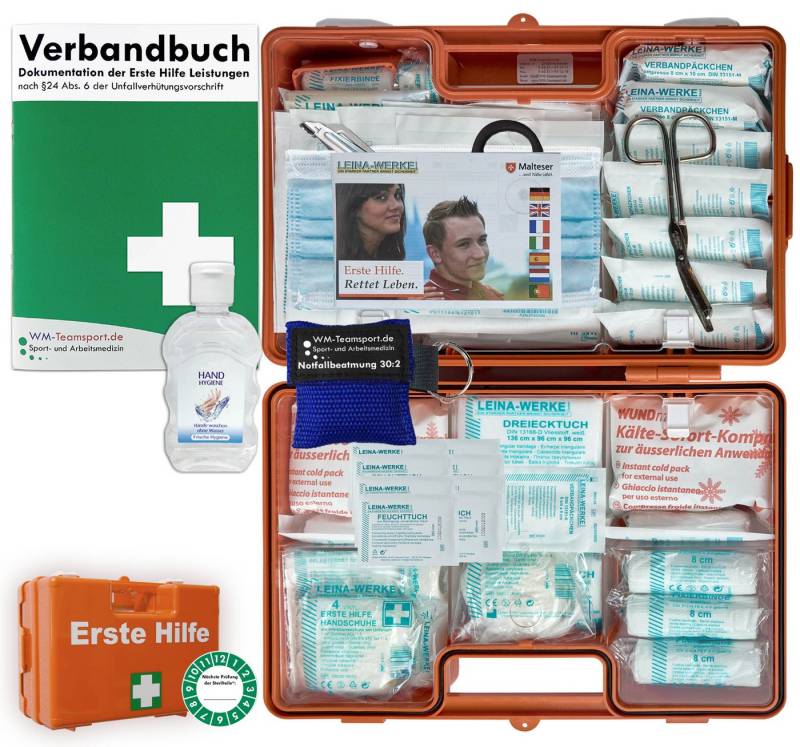 WM-Teamsport Erste-Hilfe-Koffer Verbandkoffer (G) DIN 13169 + Hygiene-Gel, Notfallbeatmung von WM-Teamsport