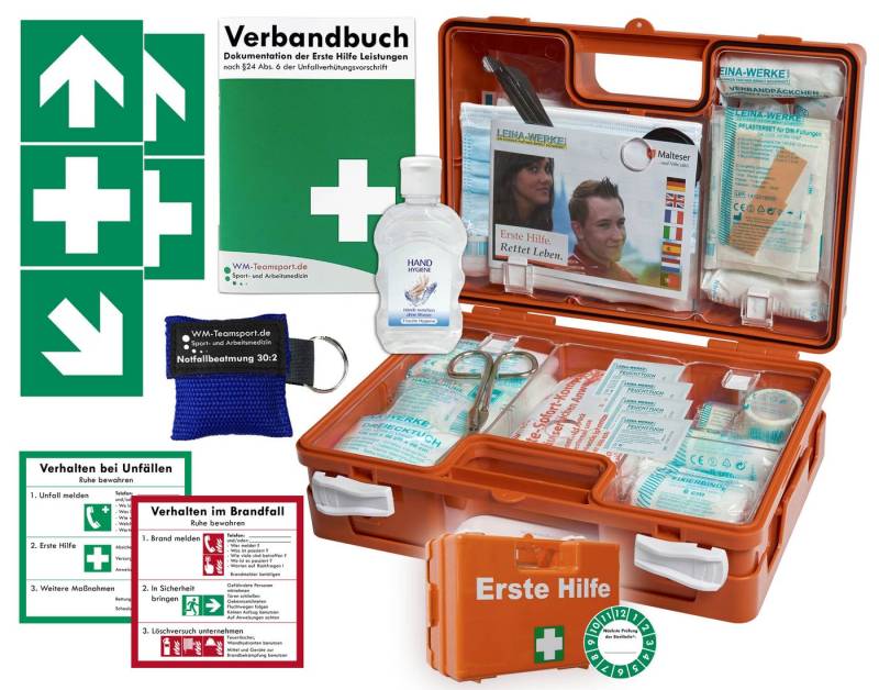 WM-Teamsport Erste-Hilfe-Koffer 1. Hilfe Koffer (K) DIN 13157 + Hygiene-Gel, Beatmung + Aufkleber von WM-Teamsport